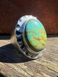 Image 1 of WL&A Old Style Sterling Silver High Grade Oval Patagonia Turquoise Signet - Size 11