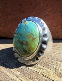 Image 3 of WL&A Old Style Sterling Silver High Grade Oval Patagonia Turquoise Signet - Size 11