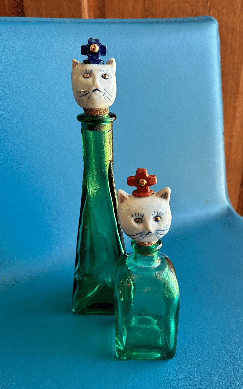 Image of Glass Bottle with Porcelain Kitten Head (Sold Individually)