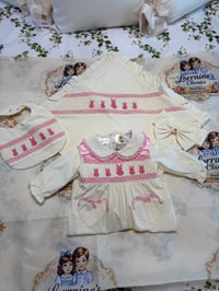 Image 3 of Pink bunny smocked Babygrow set