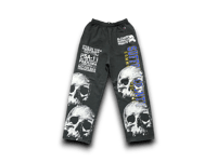 Image 1 of Custom Upcycled Reworked Screen Print heather gray champion sweatpants – Skulls, heavy metal