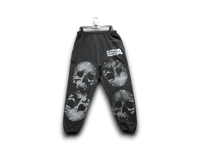 Image 1 of Custom Upcycled Reworked Screen Print charcoal gray champion sweatpants – Skulls, heavy metal 