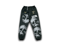 Image 1 of Custom Upcycled Reworked Screen Print charcoal black sweatpants – Skulls, heavy metal 