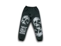 Image 2 of Custom Upcycled Reworked Screen Print charcoal black sweatpants – Skulls, heavy metal 