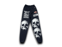 Image 1 of Custom Upcycled Reworked Screen Print navy blue champion sweatpants – Skulls, Virginia 
