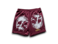 Image 1 of custom upcycled reworked burgundy mesh gym shorts 