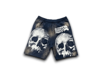 Image 1 of custom upcycled reworked bleached navy blue sweat shorts 