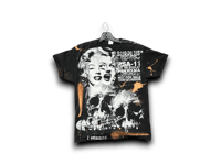 Image 1 of  custom upcycled reworked screen print bleached black T shirt - evil monroe, skulls 