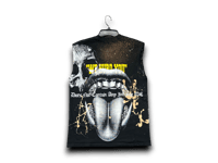 Image 2 of custom upcycled reworked screen print bleached black sleeveless T shirt - art dept, skulls 