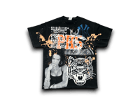 Image 1 of  custom upcycled reworked screen print bleached black T shirt - lauren hill, black samurai 