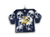 Image 1 of custom upcycled reworked screen print navy blue hockey jersey - Skulls 