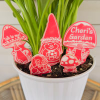 Image 1 of Garden and Flower Pot Stakes - Everyday Girl Gnome with Pet Set