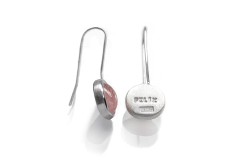 Image of "Be happy" earrings with tourmalines and inscription in Latin on another side  · SIS FELIX ·