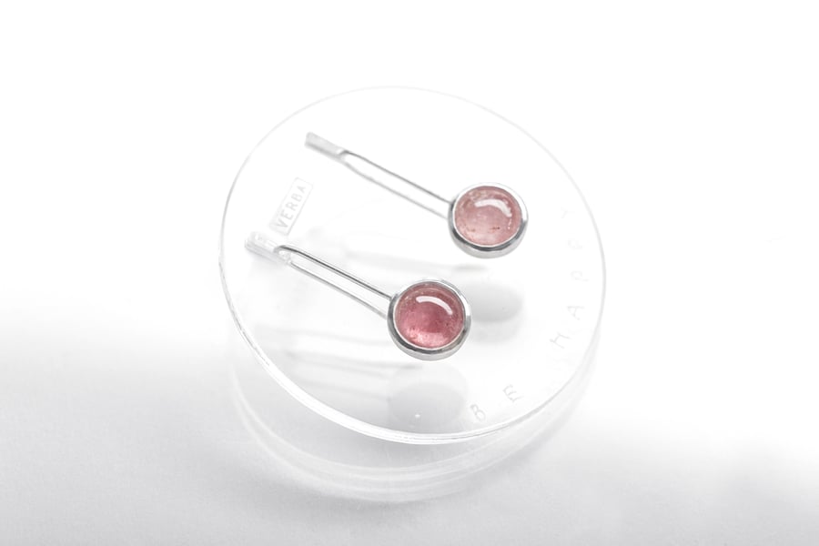 Image of "Be happy" earrings with tourmalines and inscription in Latin on another side  · SIS FELIX ·
