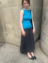 Image 3 of Merino Rib Top with Pearl Button boat  neck turquoise 