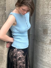 Image 4 of Merino Rib Top with Pearl Button boat  neck light blue 