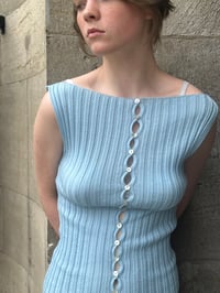 Image 2 of Merino Rib Top with Pearl Button boat  neck light blue 