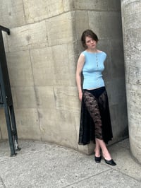 Image 1 of Merino Rib Top with Pearl Button boat  neck light blue 