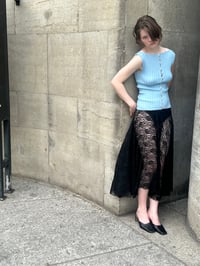Image 3 of Merino Rib Top with Pearl Button boat  neck light blue 