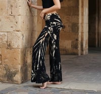 Image 2 of Festival Fairy Pants, Rayon Tie Dye Leg Boho Flare Trousers, Black Creme - 18