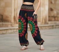 Image 2 of Mandala Harem Pants with Pockets - Black Pink Green - 511