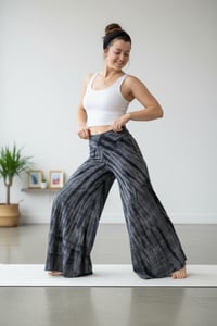 Image 1 of Tie-Dye Boho Flow Pants – Wide Leg Rayon Pants – Festival Yoga Trousers - Charcoal - 21 