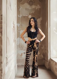 Image 1 of Tie Dye High Cinch Waist Flare Pants - Black Tan Brown - 31