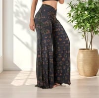 Image 2 of Tie-Dye Boho Flow Pants – Wide Leg Rayon Pants – Festival Yoga Trousers – Grey  & Green - 23