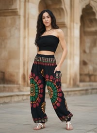 Image 1 of Mandala Harem Pants with Pockets - Black Pink Green - 511