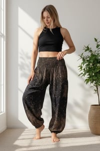 Image 2 of Boho Harem Pants Starry Night Print | High Crotch Elastic Waist - Black