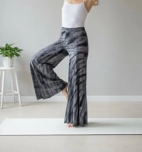 Image 2 of Tie-Dye Boho Flow Pants – Wide Leg Rayon Pants – Festival Yoga Trousers - Charcoal - 21 