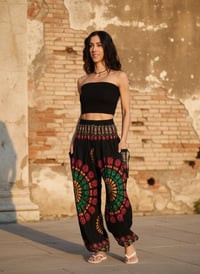 Image 3 of Mandala Harem Pants with Pockets - Black Pink Green - 511