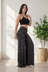 Image 3 of Tie-Dye Boho Flow Pants – Wide Leg Rayon Pants – Festival Yoga Trousers – Grey  & Green - 23