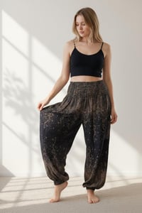 Image 3 of Boho Harem Pants Starry Night Print | High Crotch Elastic Waist - Black