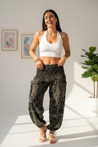 Image 3 of Paisley Winter Rayon Harem Pants - Green - 449