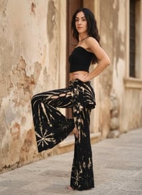 Image 4 of Festival Fairy Pants, Rayon Tie Dye Leg Boho Flare Trousers, Black Creme - 18