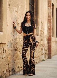 Image 3 of Tie Dye High Cinch Waist Flare Pants - Black Tan Brown - 31