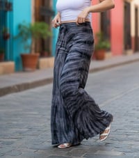 Image 4 of Tie-Dye Boho Flow Pants – Wide Leg Rayon Pants – Festival Yoga Trousers - Charcoal - 21 