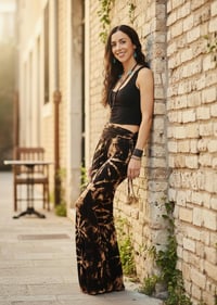 Image 4 of Tie Dye High Cinch Waist Flare Pants - Black Tan Brown - 31