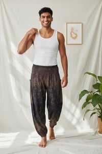 Image 4 of Boho Harem Pants Starry Night Print | High Crotch Elastic Waist - Black
