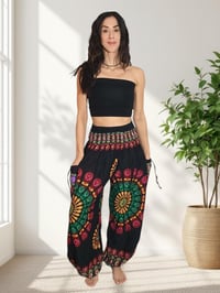 Image 5 of Mandala Harem Pants with Pockets - Black Pink Green - 511