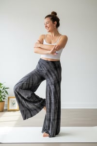 Image 5 of Tie-Dye Boho Flow Pants – Wide Leg Rayon Pants – Festival Yoga Trousers - Charcoal - 21 