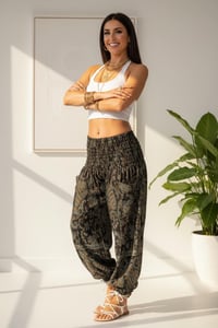 Image 5 of Paisley Winter Rayon Harem Pants - Green - 449