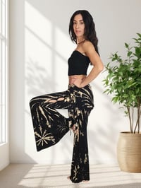 Image 1 of Festival Fairy Pants, Rayon Tie Dye Leg Boho Flare Trousers, Black Creme - 18