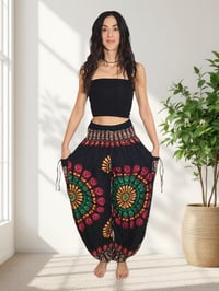 Image 6 of Mandala Harem Pants with Pockets - Black Pink Green - 511