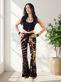 Image 6 of Tie Dye High Cinch Waist Flare Pants - Black Tan Brown - 31