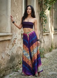 Image 1 of Convertible Wrap Pants 2-in-1 Paisley Wide Leg Overalls - Sunset - 308