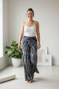 Image 7 of Tie-Dye Boho Flow Pants – Wide Leg Rayon Pants – Festival Yoga Trousers - Charcoal - 21 