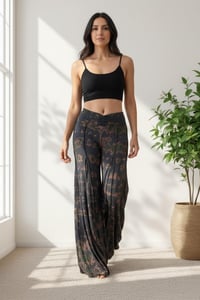 Image 10 of Tie-Dye Boho Flow Pants – Wide Leg Rayon Pants – Festival Yoga Trousers – Grey  & Green - 23
