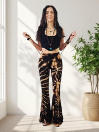 Image 7 of Tie Dye High Cinch Waist Flare Pants - Black Tan Brown - 31